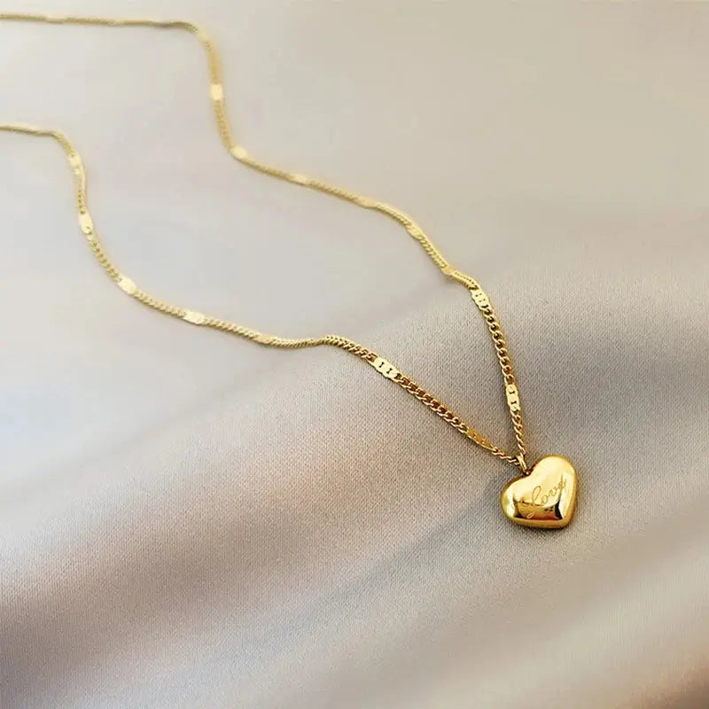 Ermania - Lucy Plated Gold Color Love Heart Necklaces - Ermania