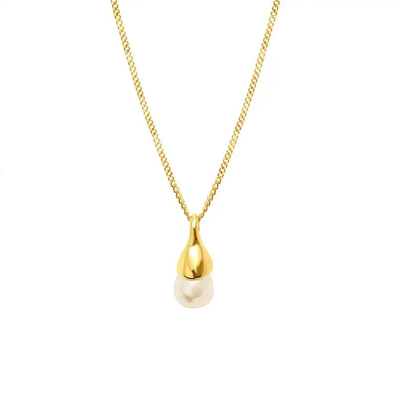 Ermania - Hainon Stainless Steel Necklace Fashion Droplet Pearl Pendant Necklace - Ermania