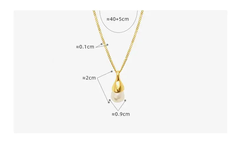 Ermania - Hainon Stainless Steel Necklace Fashion Droplet Pearl Pendant Necklace - Ermania