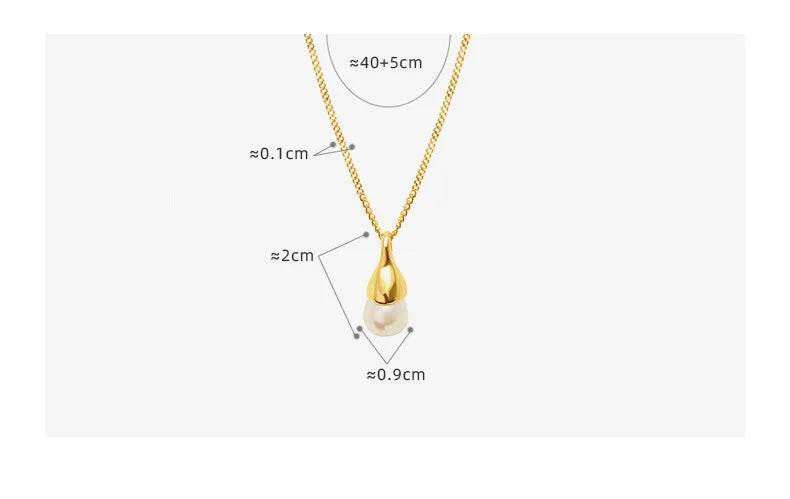 Ermania - Hainon Stainless Steel Necklace Fashion Droplet Pearl Pendant Necklace