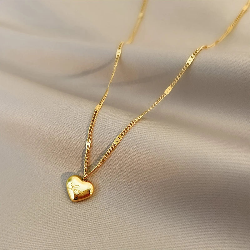 Ermania - Lucy Plated Gold Color Love Heart Necklaces