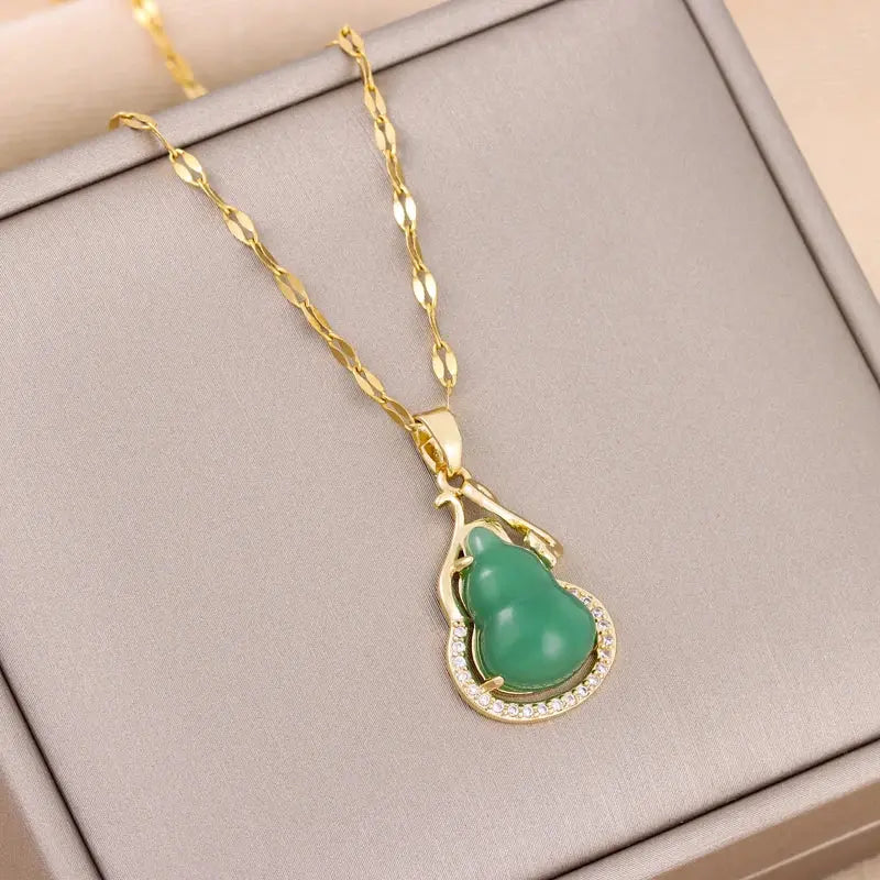 Ermania - Green Zircon Crystal Pendant Stainless Steel Necklaces - Ermania