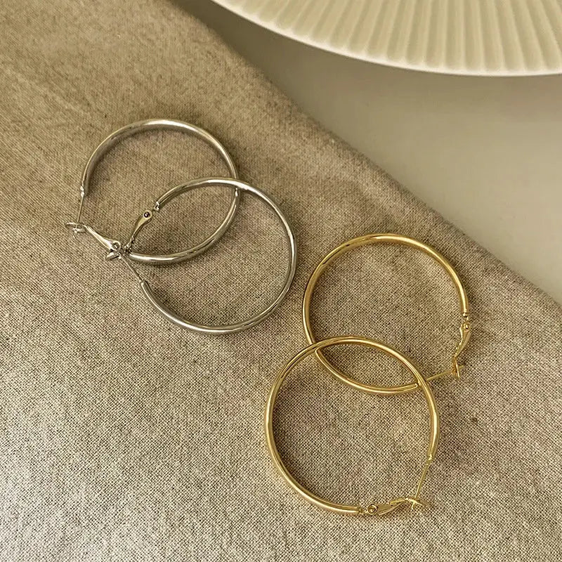 Ermania - Fashion Large Flat Hoop Earrings - Ermania