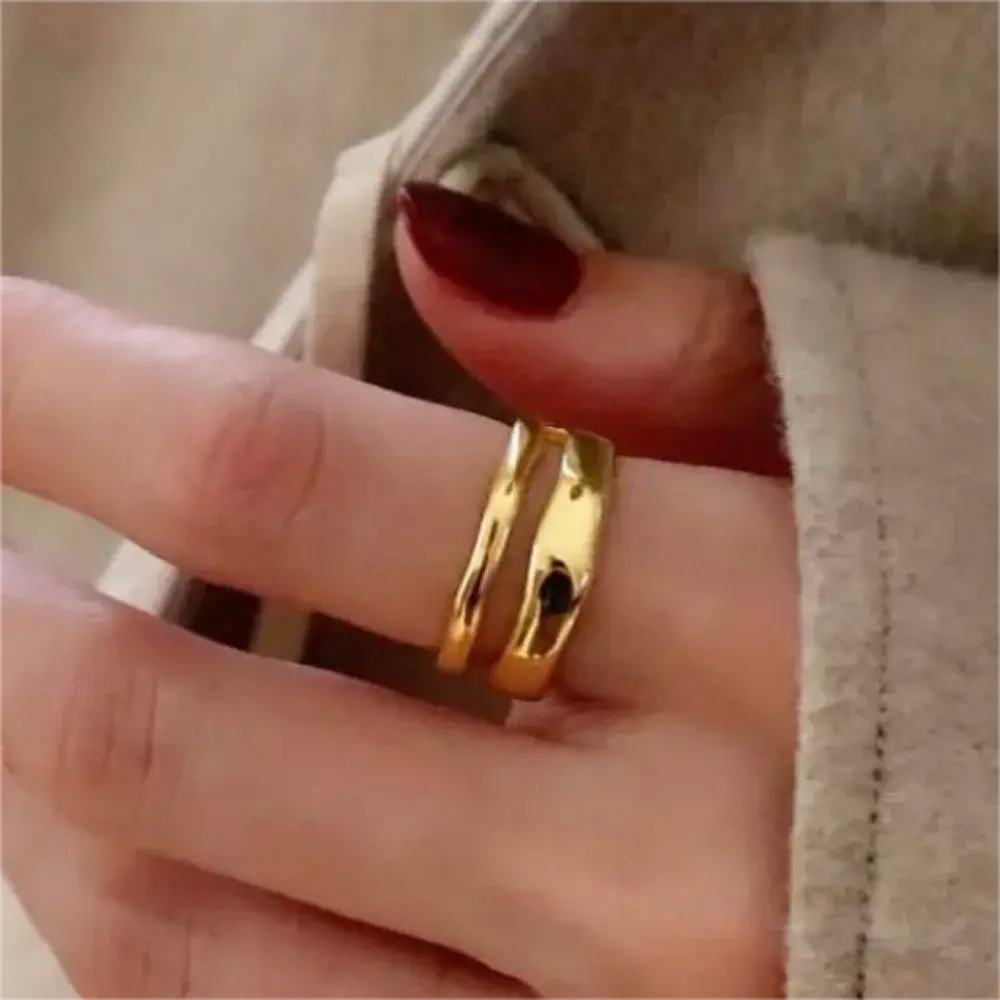 Ermania - Double Row Stackable Stainless Steels Ring 18K Plated Gold - Ermania