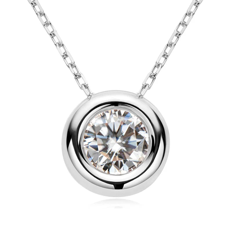 Ermania - Round Bezel Moissanite Pendant Necklace