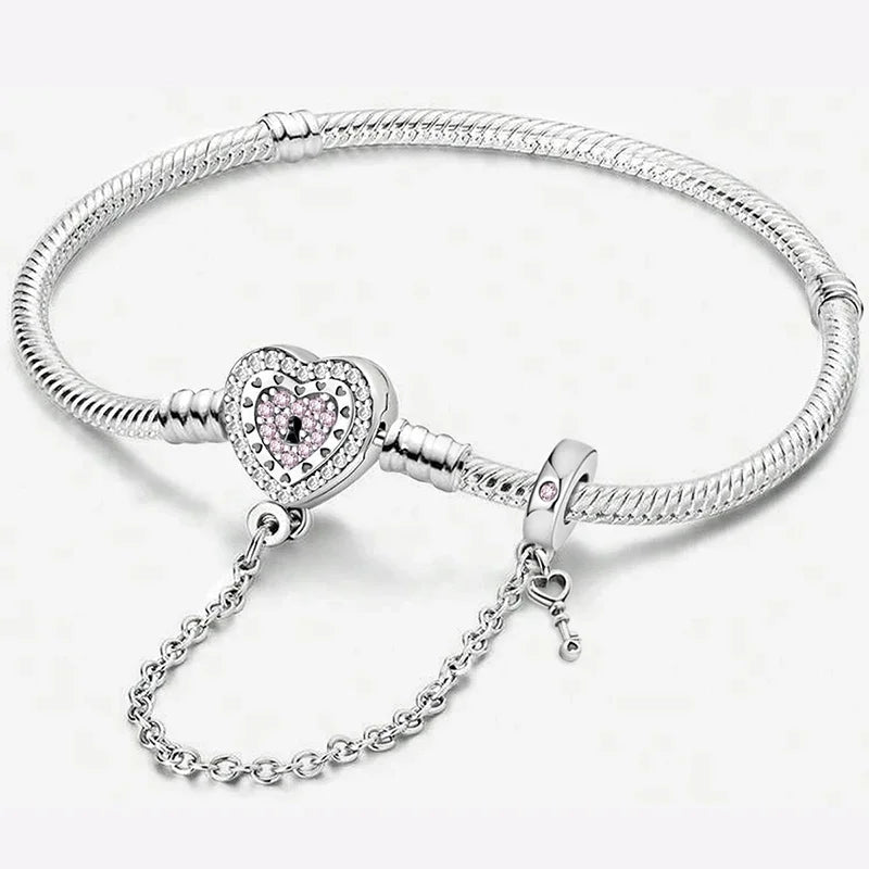 Ermania - Sterling Silver Love Heart Bracelet with Chain