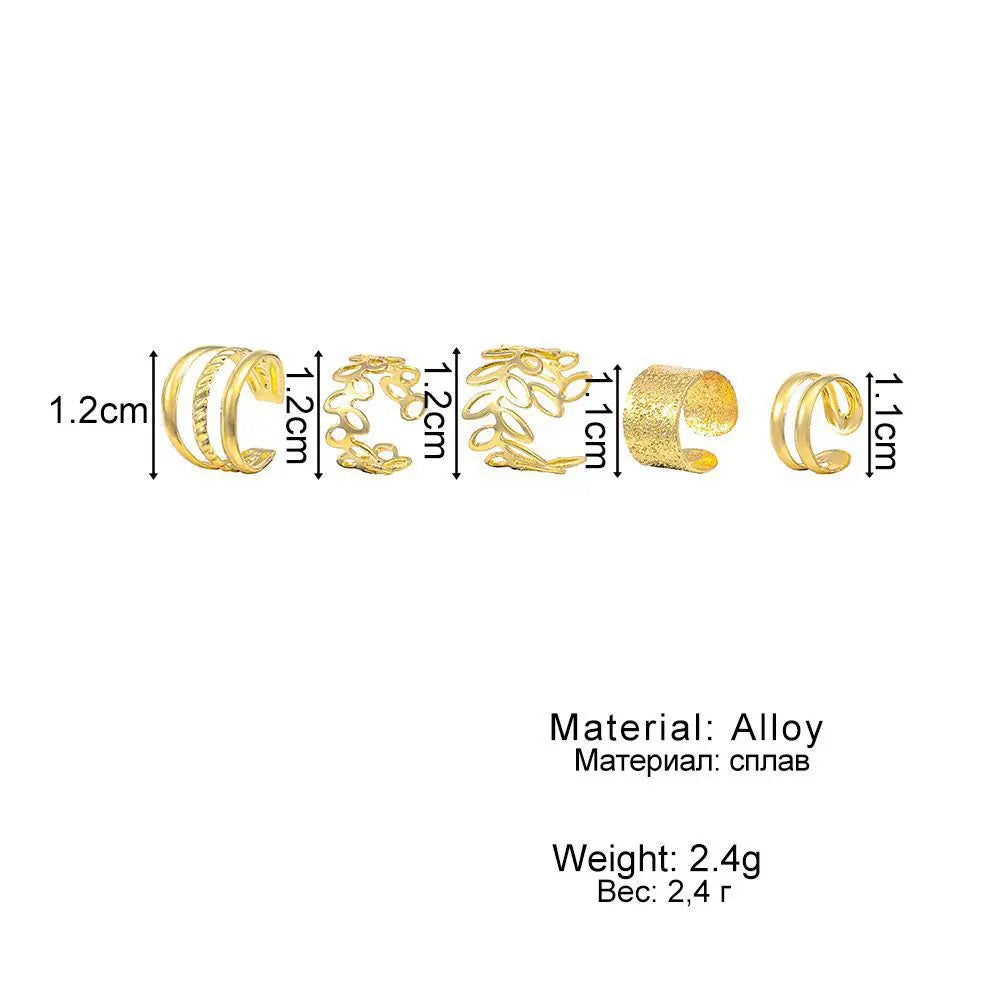 Ermania - 5pcs/set Retro Multi-element Leaf Geometric Ear Cuff