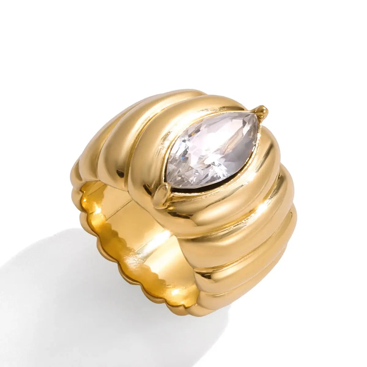 Bague Yori plaquée en acier inoxydable côtelé ERMANIA