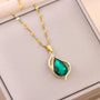 Ermania - Green Zircon Crystal Pendant Stainless Steel Necklaces - Ermania