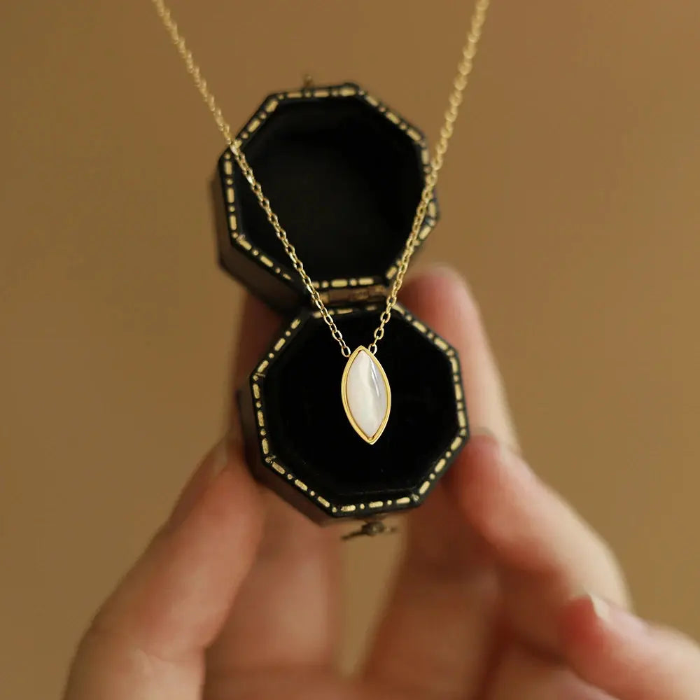 Ermania - Stainless Steel Plated 18K Gold Oval Shell Pendant Necklace - Ermania