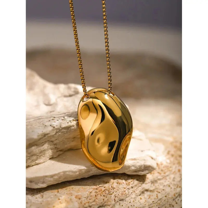 Ermania - Gold Stainless Steel Irregular Concave Hammered Necklace - Ermania