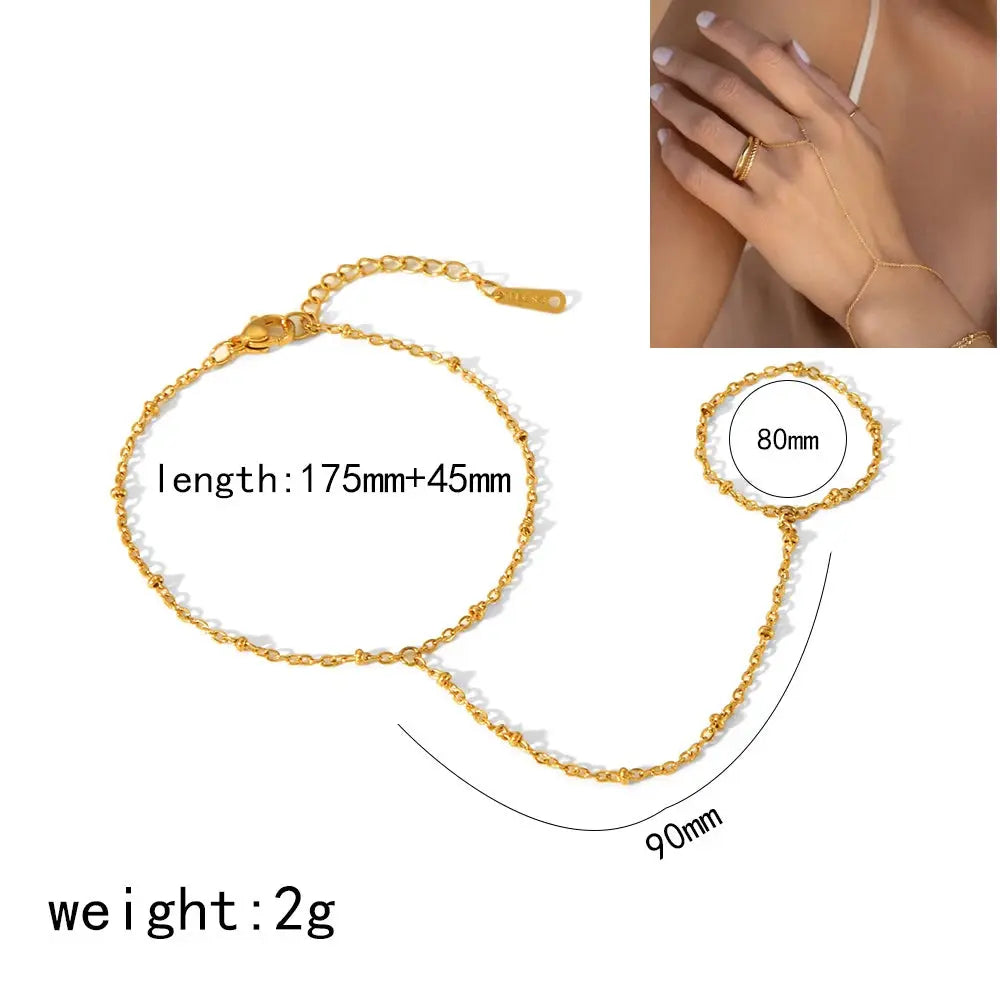 Ermania - 14K Yellow Gold Plated Stainless Steel Hand Chains Bracelet - Ermania