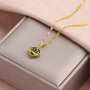 Ermania - Green Zircon Crystal Pendant Stainless Steel Necklaces - Ermania