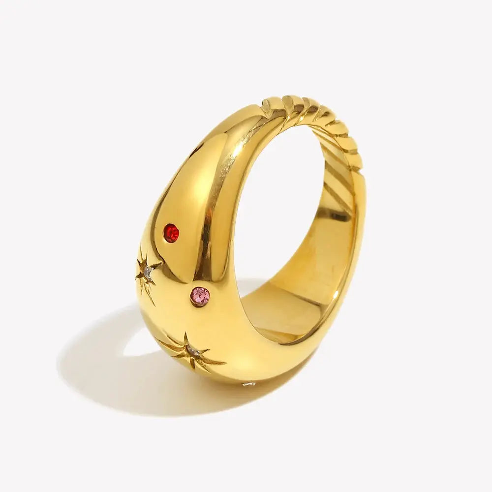 Ermania - E.B.belle Collection Colorful Crystal Zircon Gold Plated Ring - Ermania