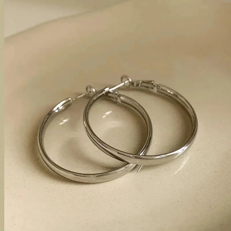 Ermania - Fashion Large Flat Hoop Earrings - Ermania