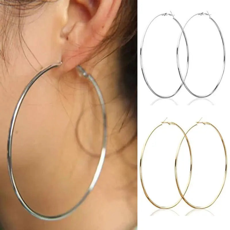 Ermania - Lot de 2 grandes boucles d'oreilles créoles en acier inoxydable