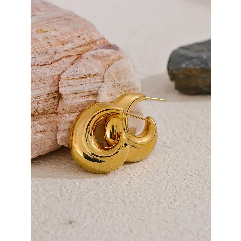 Ermania - Chunky Earrings, 18K Gold Plated - Ermania