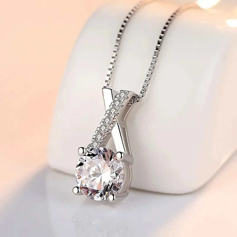 Ermania - Sterling Silver Luxury Zircon X-Shape Necklace - Ermania