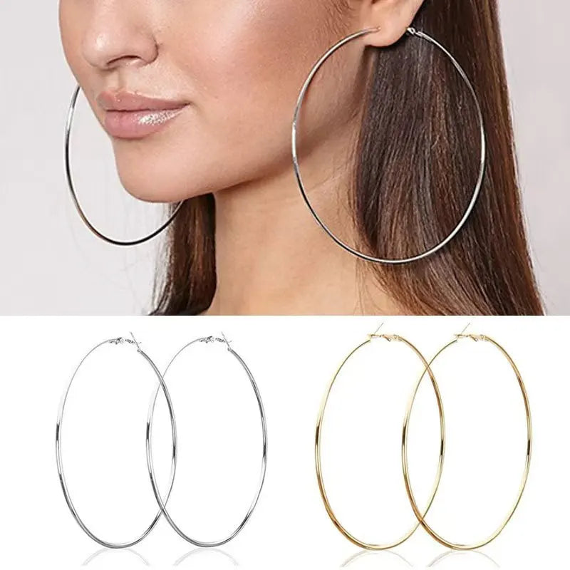 Ermania - Lot de 2 grandes boucles d'oreilles créoles en acier inoxydable