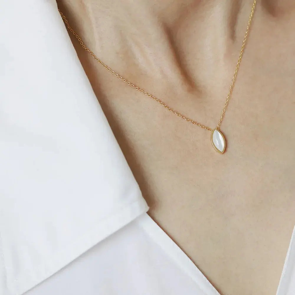 Ermania - Stainless Steel Plated 18K Gold Oval Shell Pendant Necklace - Ermania