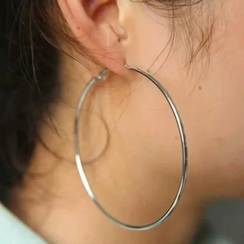 Ermania- 2pcs Big Circle Hoop Earrings Stainless - Ermania