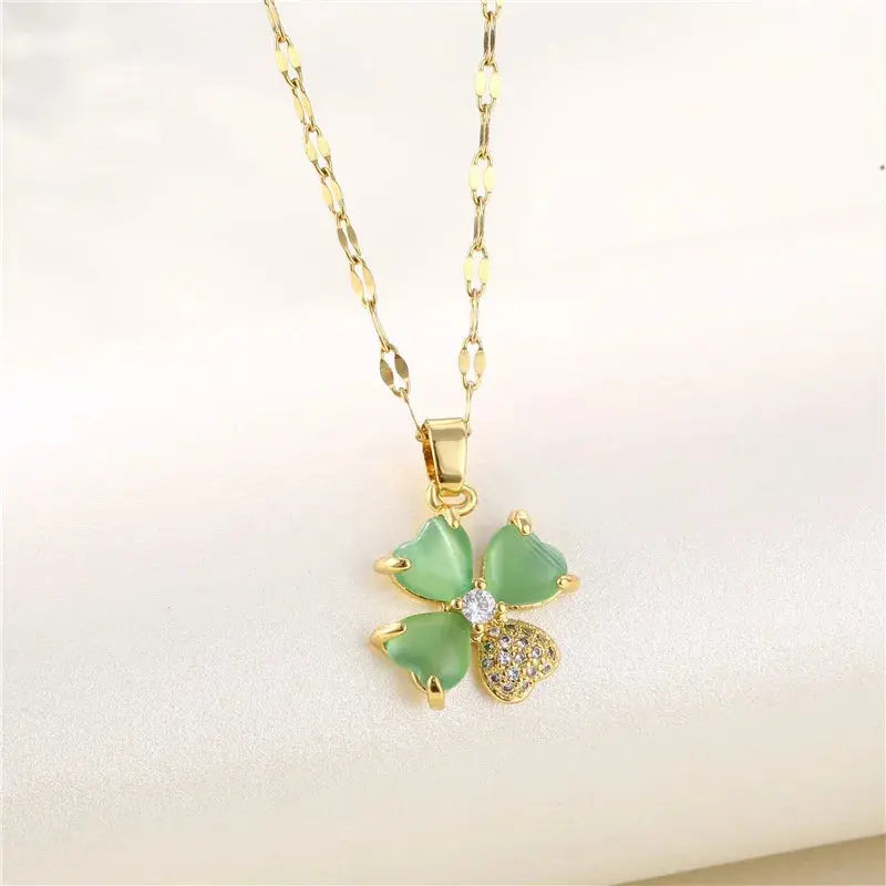 Ermania - Green Zircon Crystal Pendant Stainless Steel Necklaces - Ermania