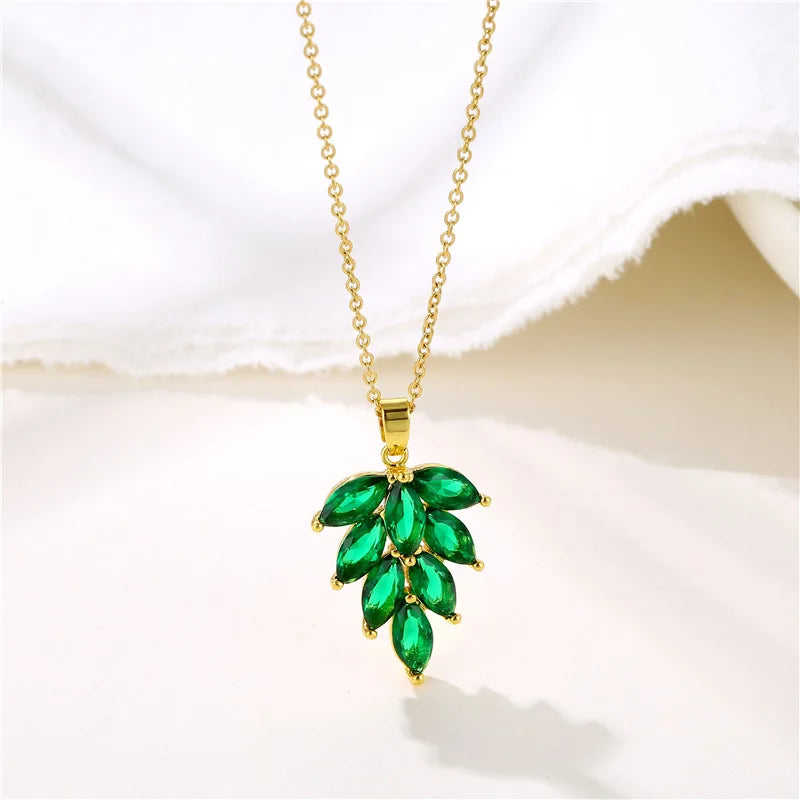 Ermania - Green Zircon Crystal Pendant Stainless Steel Necklaces