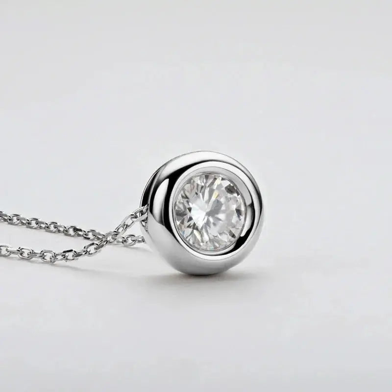 Ermania - Round Bezel Moissanite Pendant Necklace - Ermania