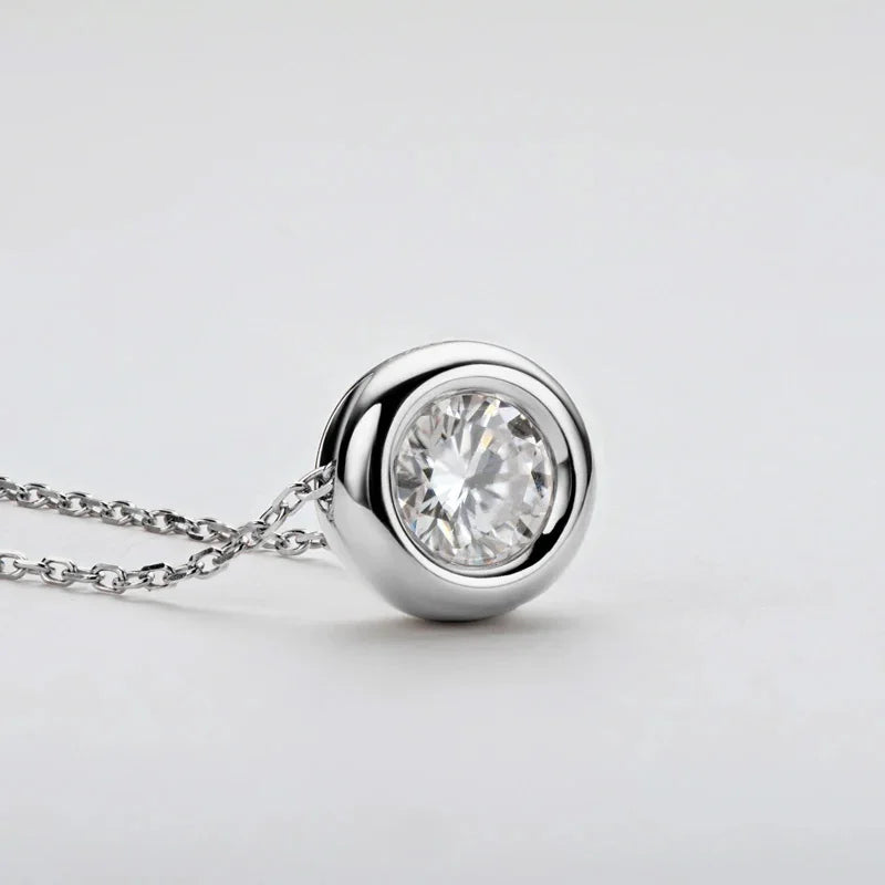 Ermania - Round Bezel Moissanite Pendant Necklace