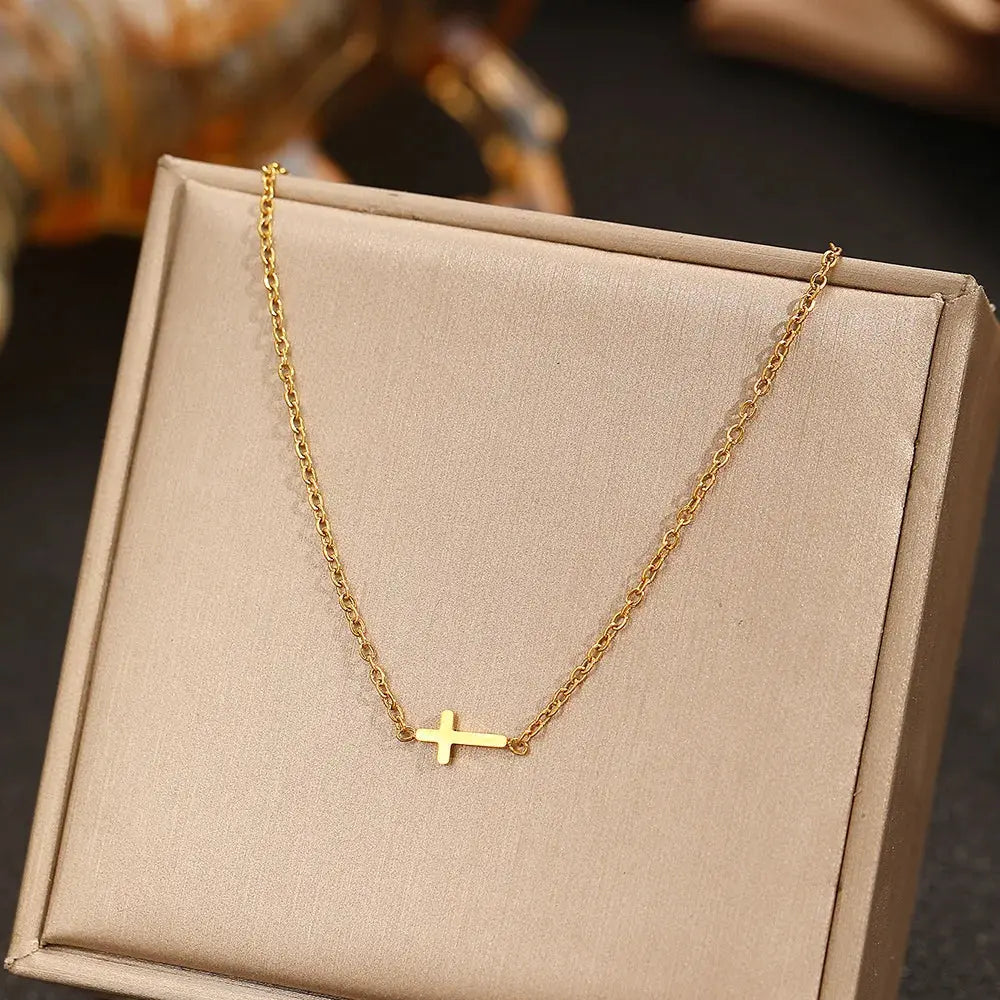 Stainless Steel Delicate Vintage Cross Pendant Necklace - Ermania