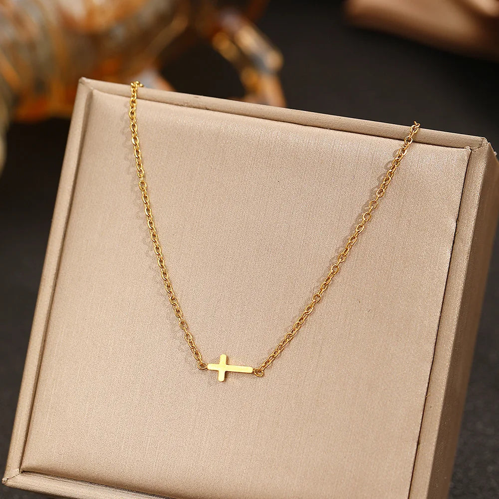Stainless Steel Delicate Vintage Cross Pendant Necklace
