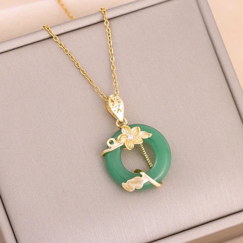 Ermania - Green Zircon Crystal Pendant Stainless Steel Necklaces