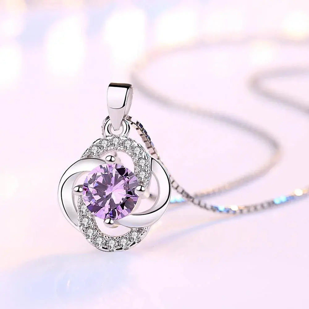 Ermania- Sterling Silver Flower Amethyst Necklace - Ermania