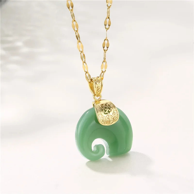 Ermania - Green Zircon Crystal Pendant Stainless Steel Necklaces