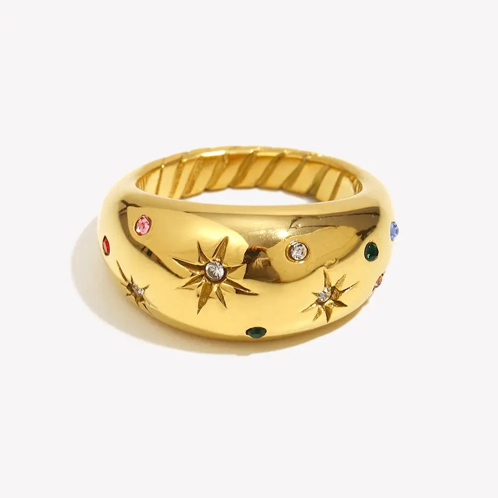 Ermania - E.B.belle Collection Colorful Crystal Zircon Gold Plated Ring - Ermania