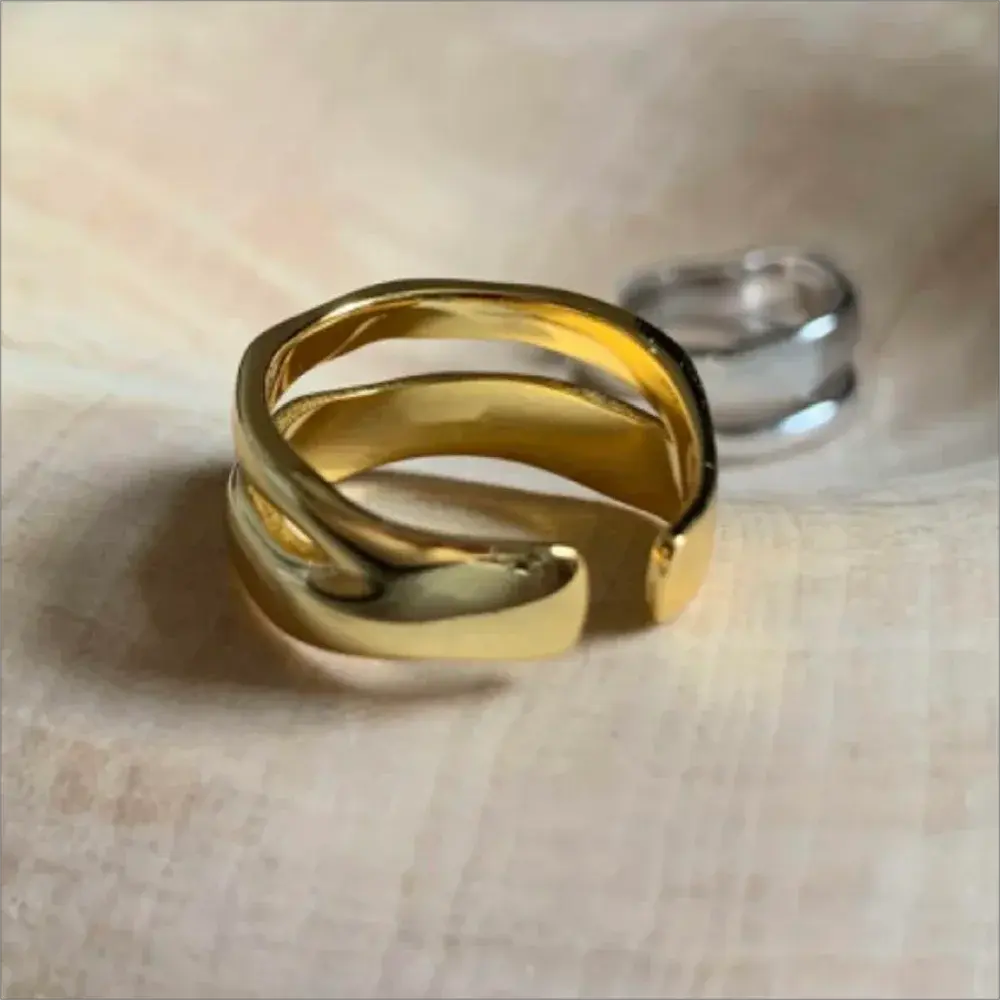 Ermania - Double Row Stackable Stainless Steels Ring 18K Plated Gold - Ermania