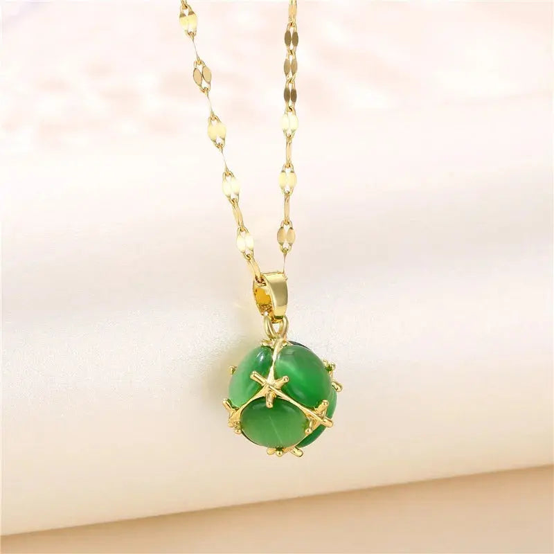 Ermania - Green Zircon Crystal Pendant Stainless Steel Necklaces - Ermania