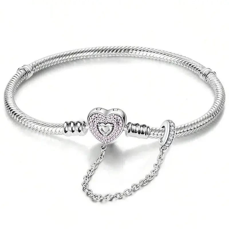 Ermania - Sterling Silver Love Heart Bracelet with Chain - Ermania