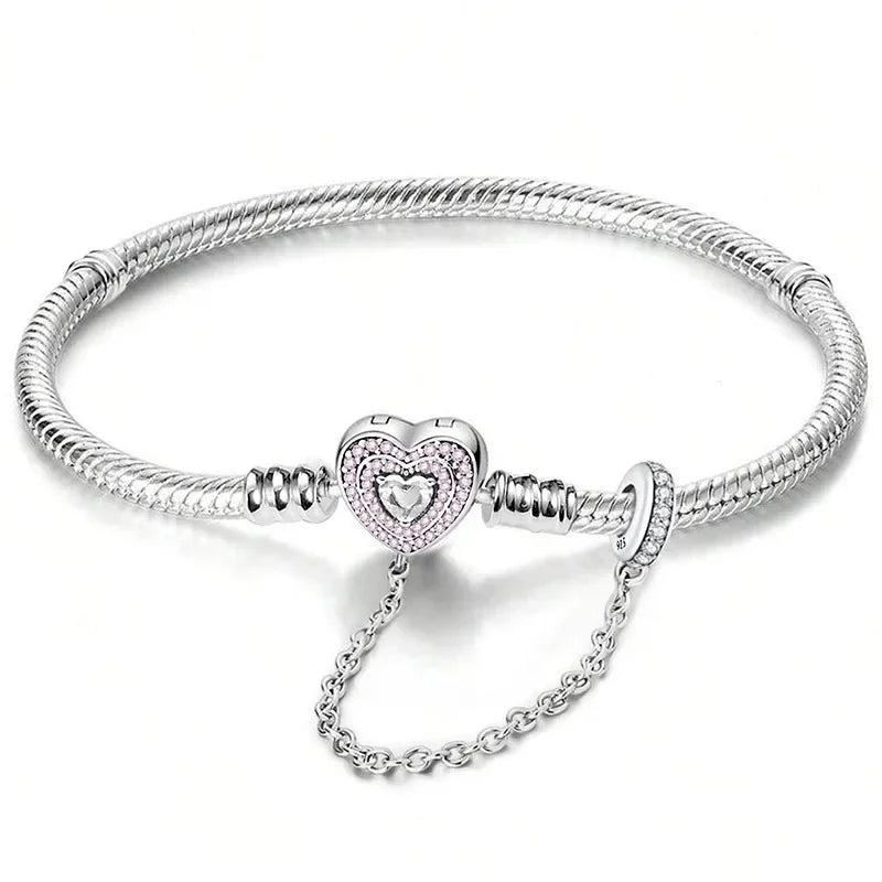Ermania - Sterling Silver Love Heart Bracelet with Chain