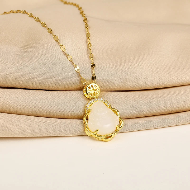 Ermania - Green Zircon Crystal Pendant Stainless Steel Necklaces