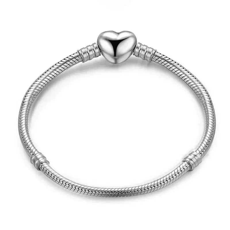 Ermania - Sterling Silver Love Heart Bracelet with Chain - Ermania