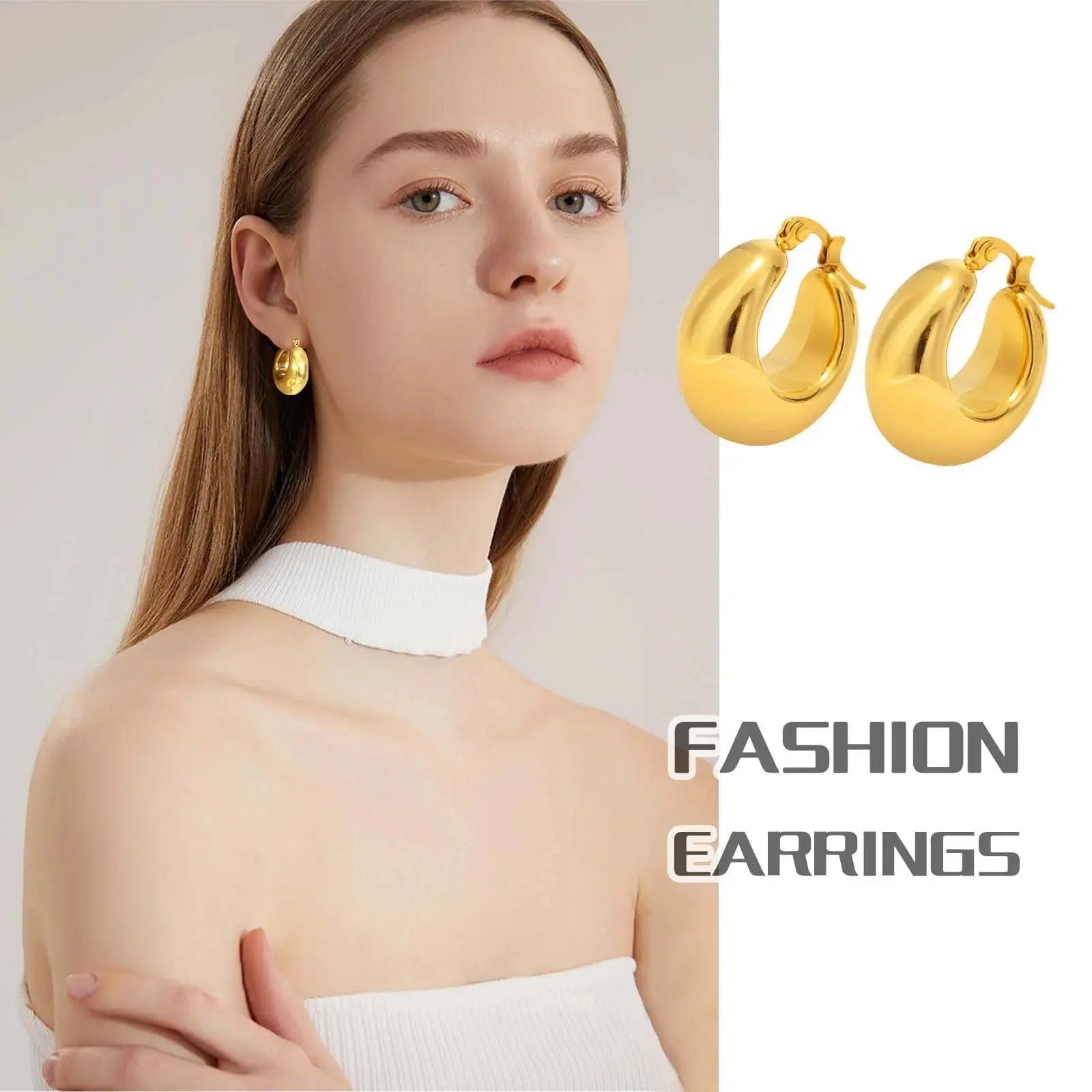 Ermania - Trendy Chunky Stainless Steel Hoop Earrings - Ermania