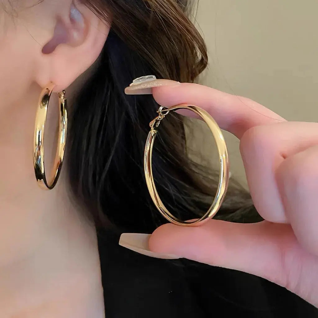 Ermania - Fashion Large Flat Hoop Earrings - Ermania
