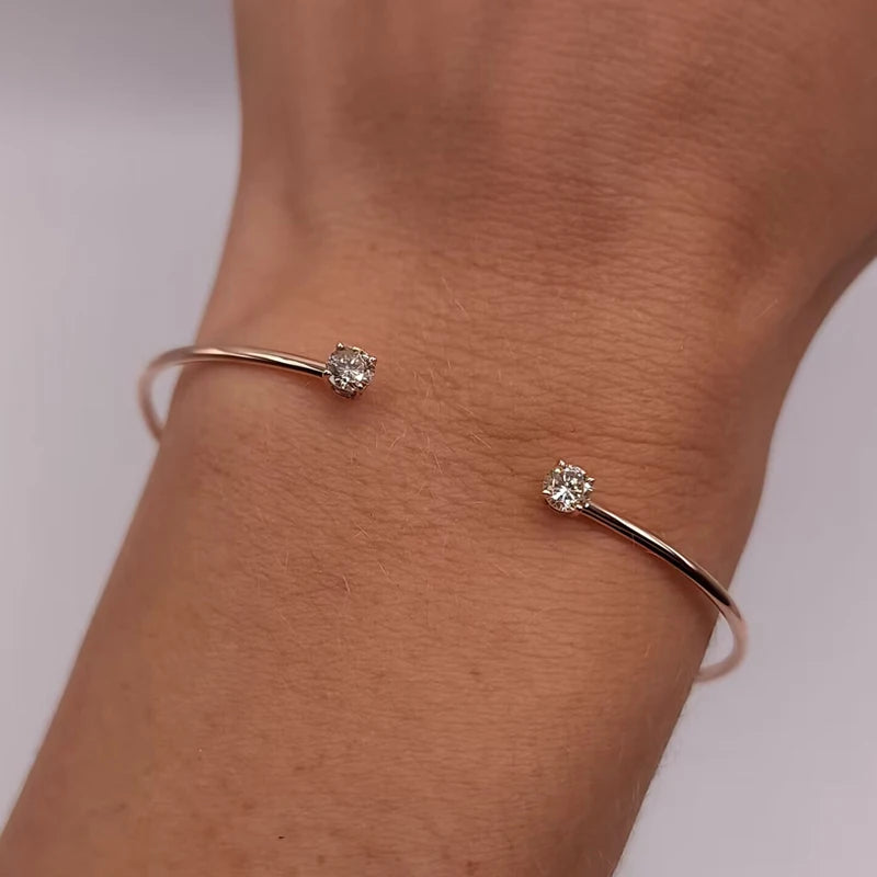 Ermane - Moissanite Bangle Cuff Real 925 Sterling Silver Bracelet
