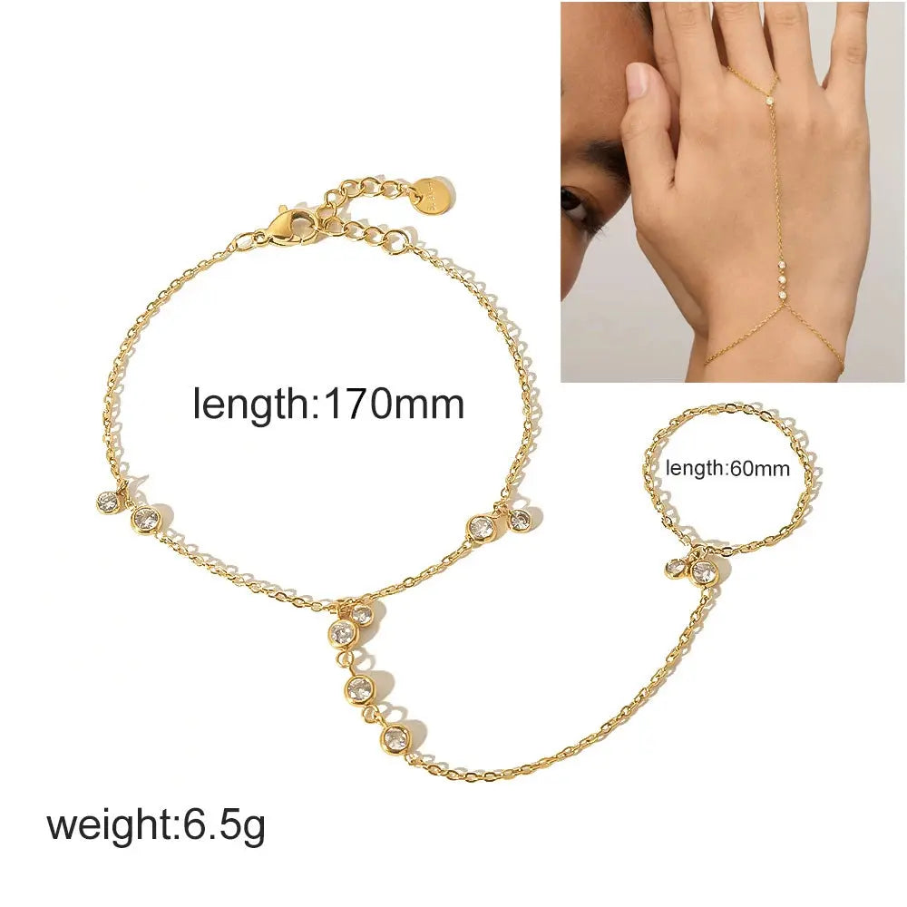 Ermania - 14K Yellow Gold Plated Stainless Steel Hand Chains Bracelet - Ermania