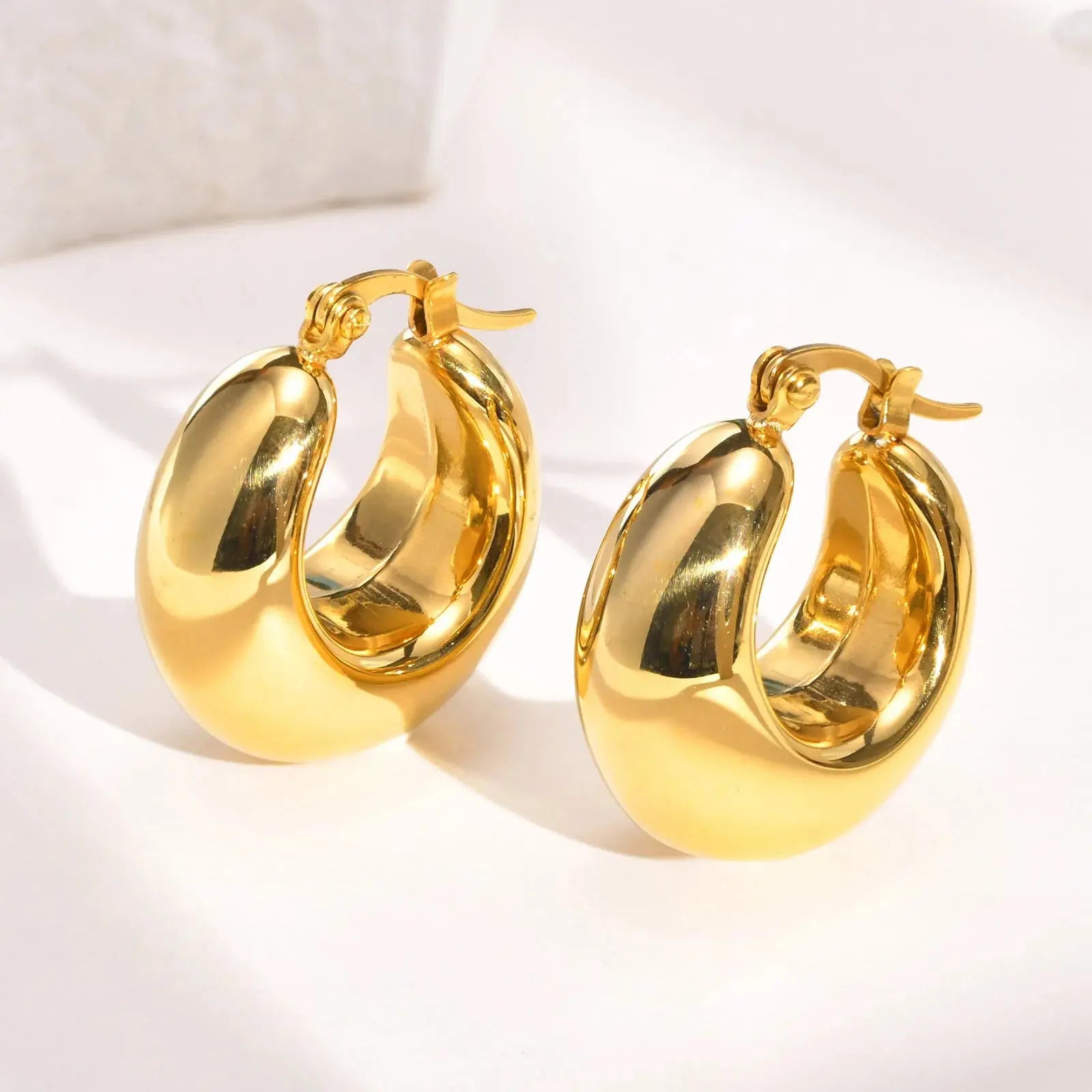 Ermania - Trendy Chunky Stainless Steel Hoop Earrings - Ermania