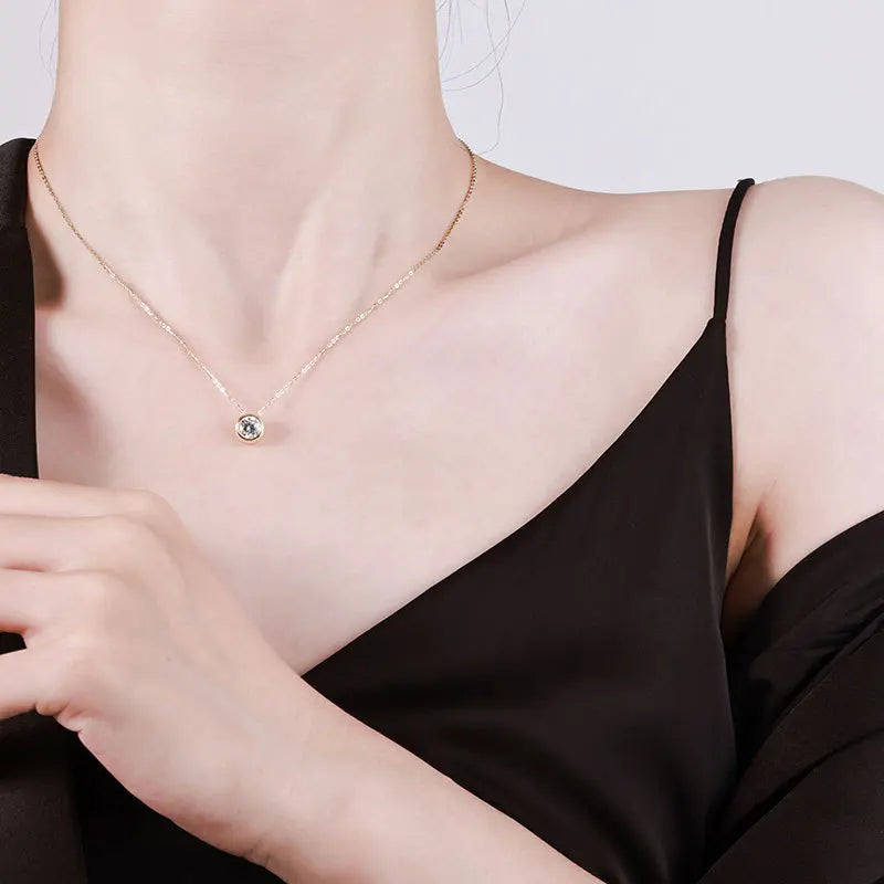 Ermania - Round Bezel Moissanite Pendant Necklace