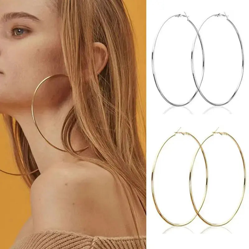 Ermania- 2pcs Big Circle Hoop Earrings Stainless - Ermania