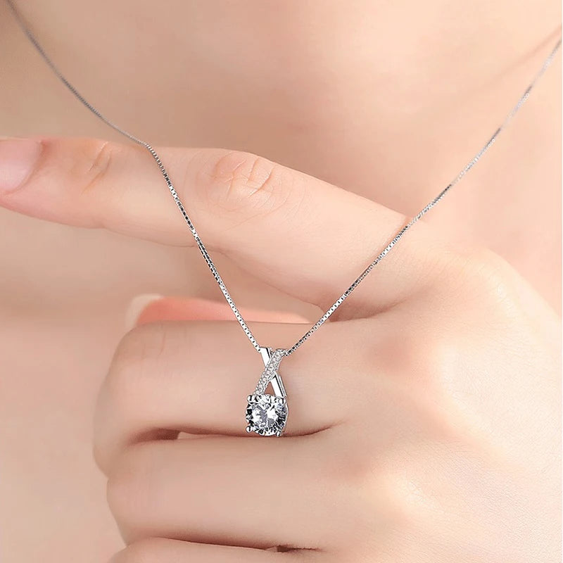 Ermania - Sterling Silver Luxury Zircon X-Shape Necklace