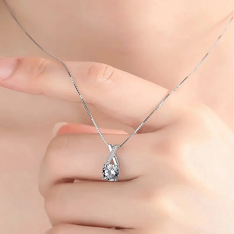 Ermania - Sterling Silver Luxury Zircon X-Shape Necklace - Ermania